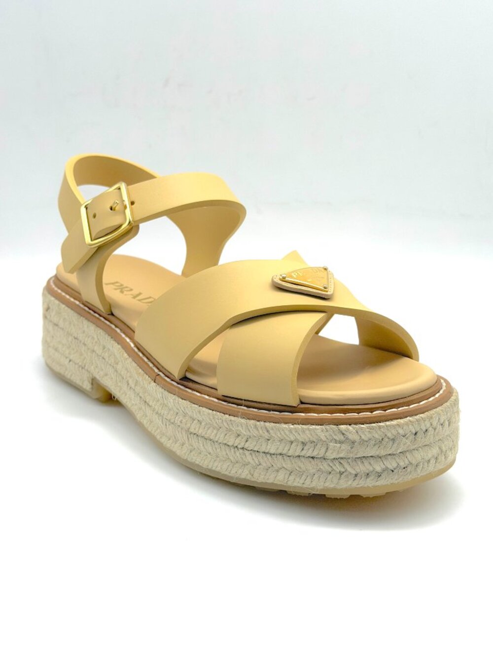 PRADA Triangle Logo Stride Flow Crisscross Platform Espadrille Sandals - Picture 8 of 16